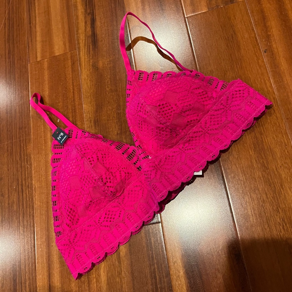 Etam Triangle Bralette 32B Hot Pink Lace Bra Unpadded Intimates Sleep New NWOT‎